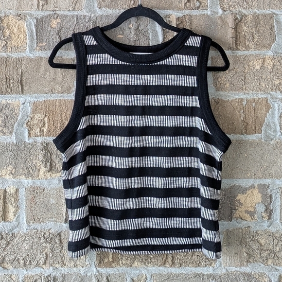 LOFT Striped Black Tan Stripe Sleeveless Tank Top Medium - Picture 1 of 7